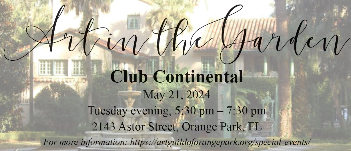 Photograph of club continental historic house blurred in the background with event information printed over the low transparency image