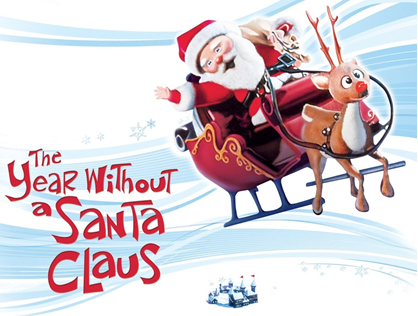 Santa in a sleigh with red lettering on an abstract background
