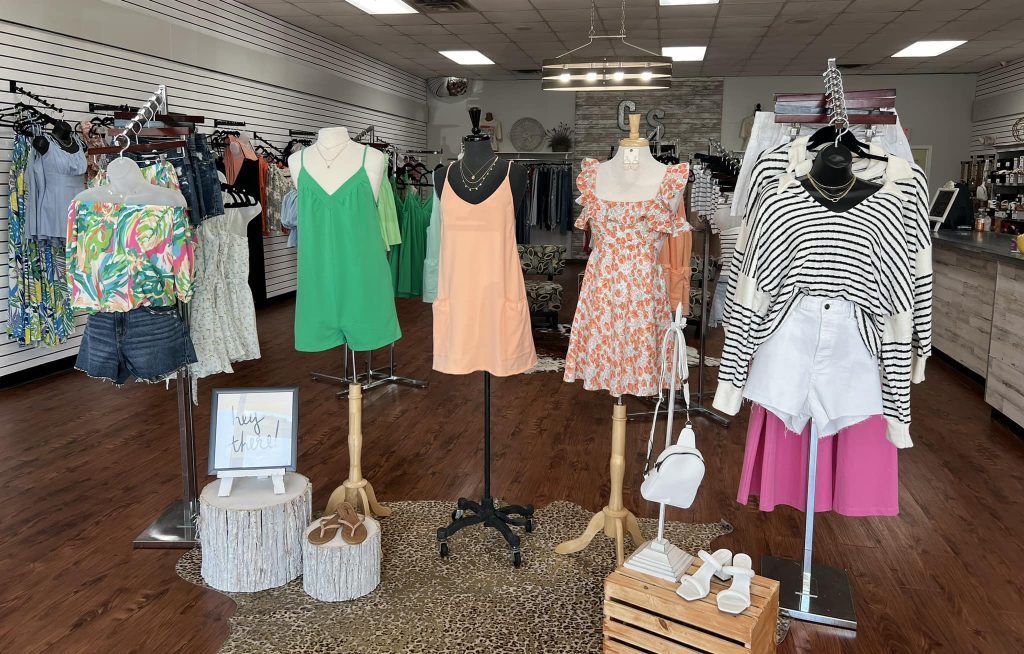 Mannequins with trendy clothing in a store