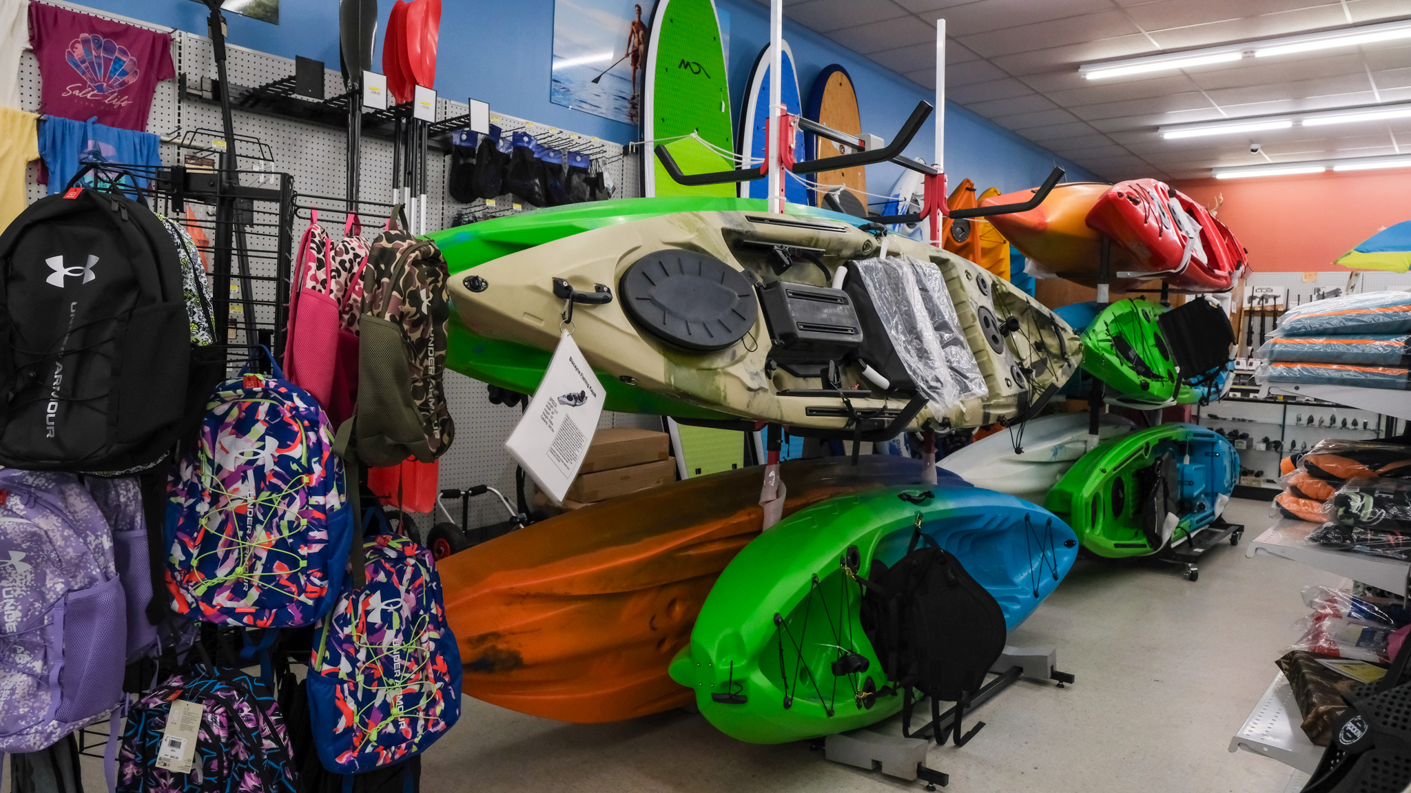 Kayak section inside Gifts and Guns in Keystone Heights