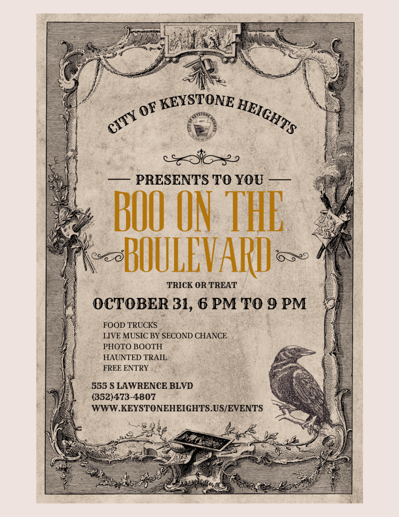 Event flyer with information on a sepia background and crows.