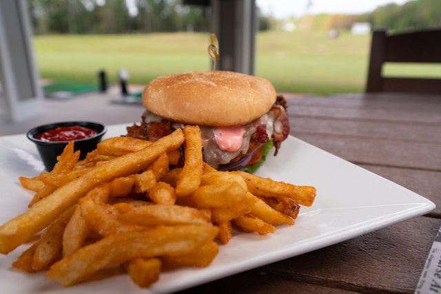 Burger and Fries at Top of the Tee