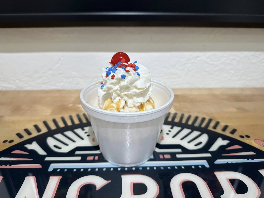 Image of an ice cream sundae with whipped cream and cherry on top