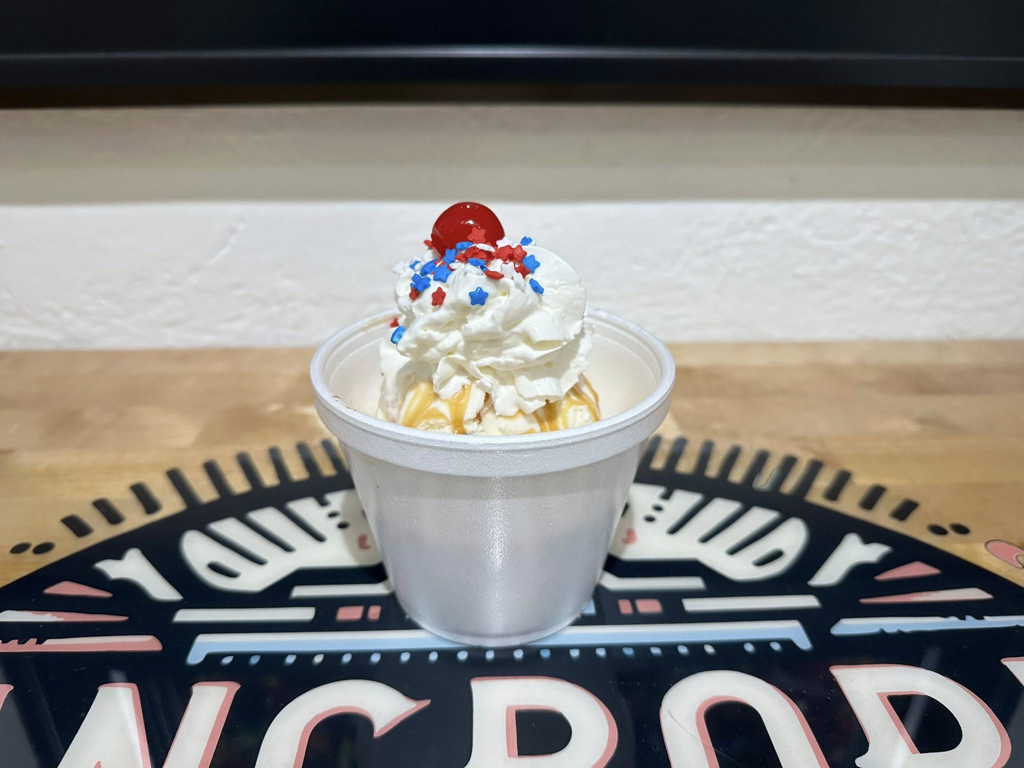 Image of an ice cream sundae with whipped cream and cherry on top
