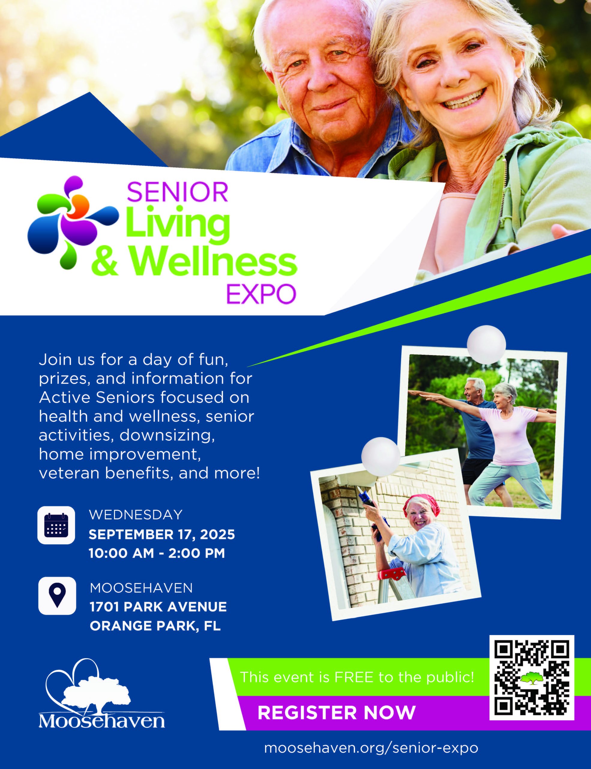 Senior Expo Feature Photo Event flyer with information and scannable QR code.